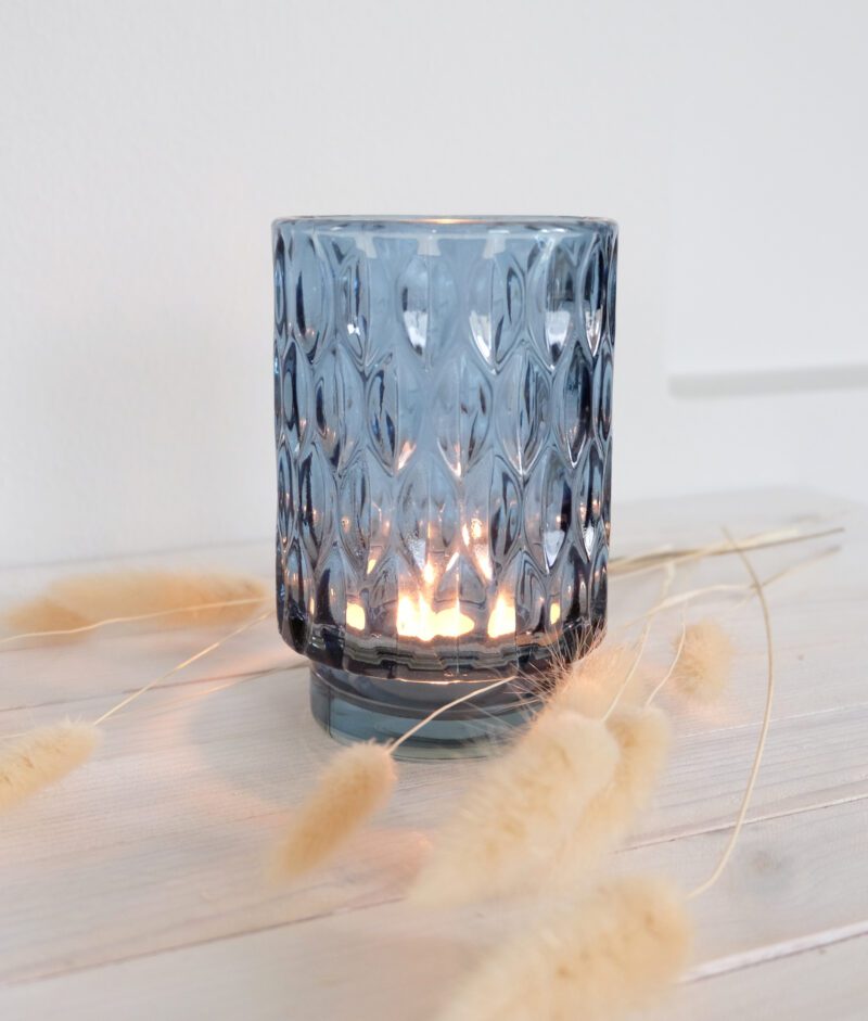 Kynttilälyhty sininen lasia koristeellinen pinta