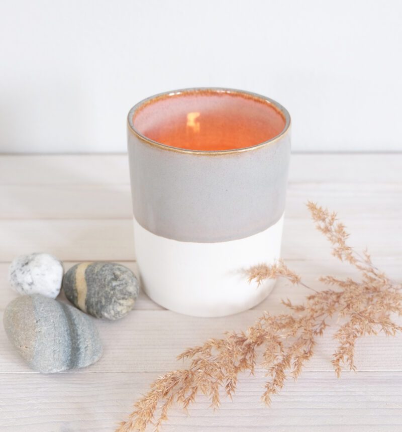 Kynttilälyhty keraaminen valkoinen greige lämpökynttilälle