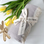 Torkkupeitto vohvelikuvioinen puuvillaa beige harmaa