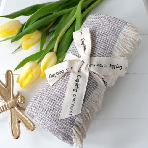 Torkkupeitto vohvelikuvioinen puuvillaa beige harmaa