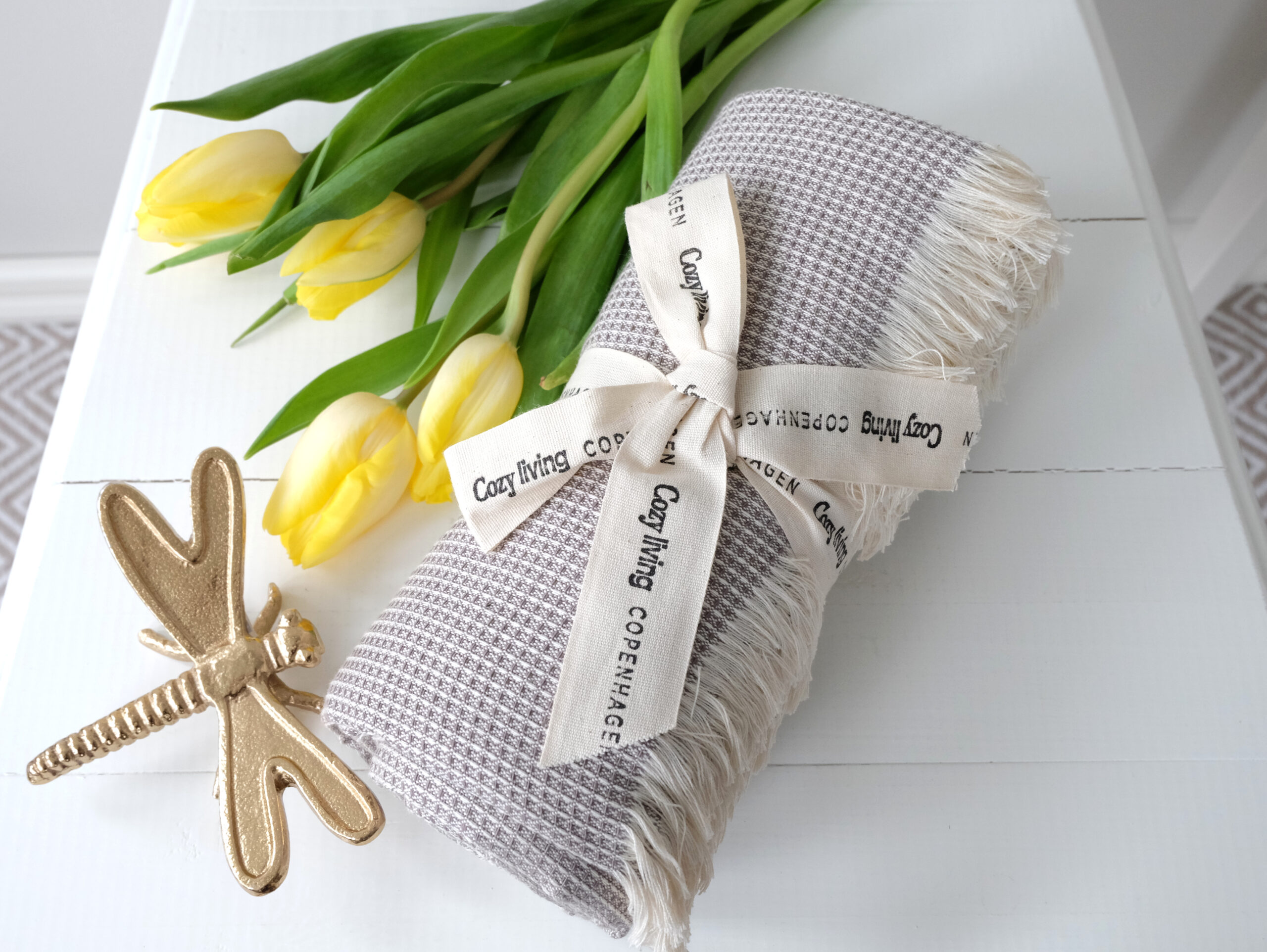 Torkkupeitto vohvelikuvioinen puuvillaa beige harmaa