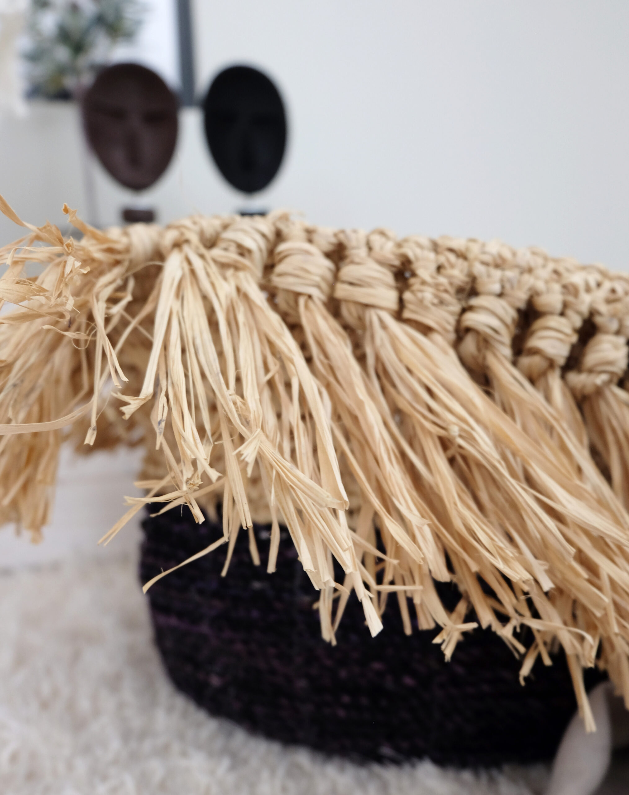 Boho kori meriheinä musta vaaleanruskea