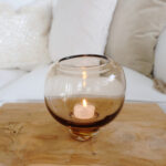 Kynttilälyhty pyöreä vaaleanruskea lasi