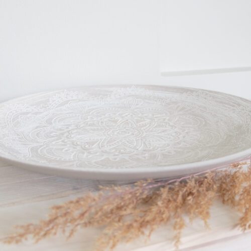 Tarjotin luonnonvalkoinen halk. 40 cm kuvioitu