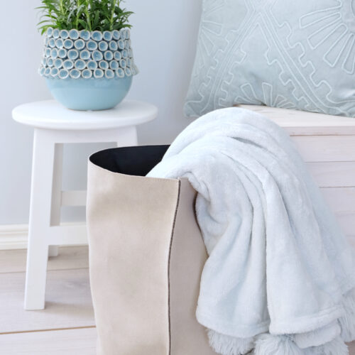 Säilytyskori beige nahkaa