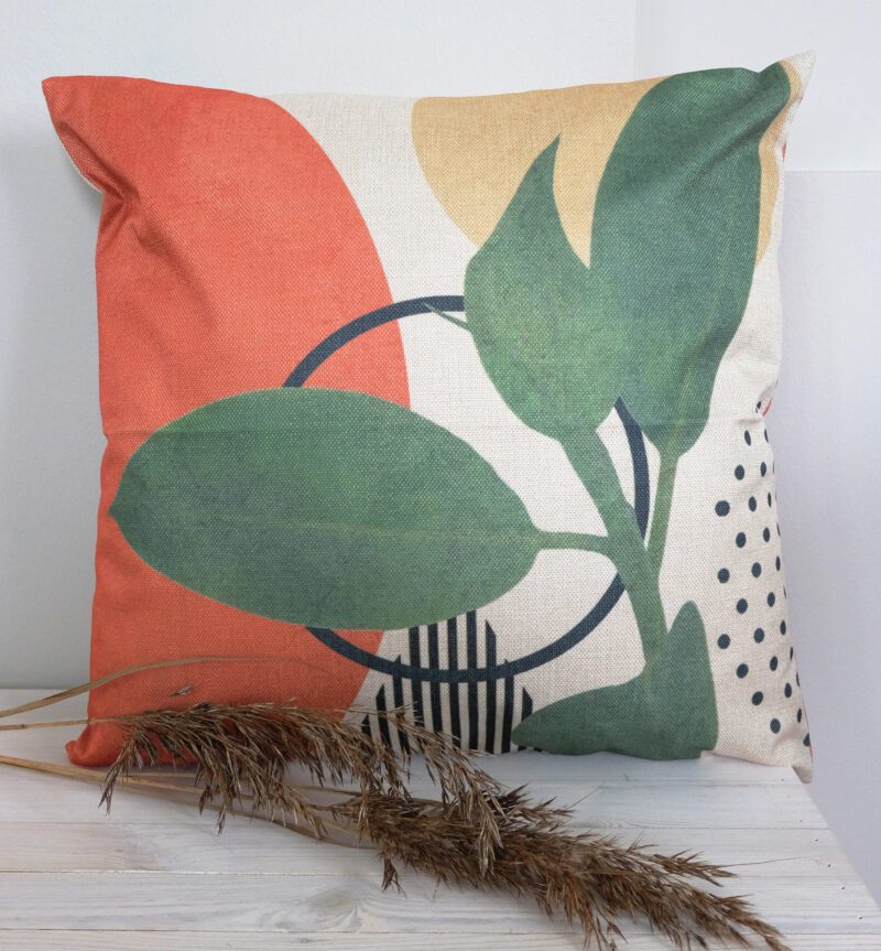 Värikäs kuviollinen lehtiaiheinen sisustustyynynpäällinen